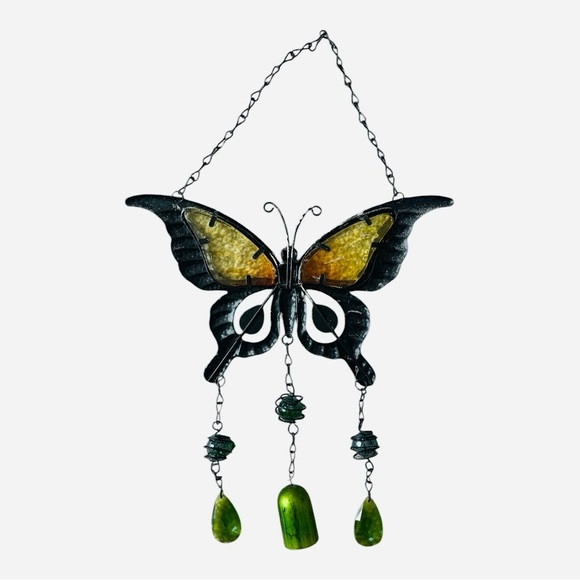 Colorful Butterfly Wind Chime Outdoor Stained Glass Rhinestone Metal Chime Decor - Picture 3 of 3